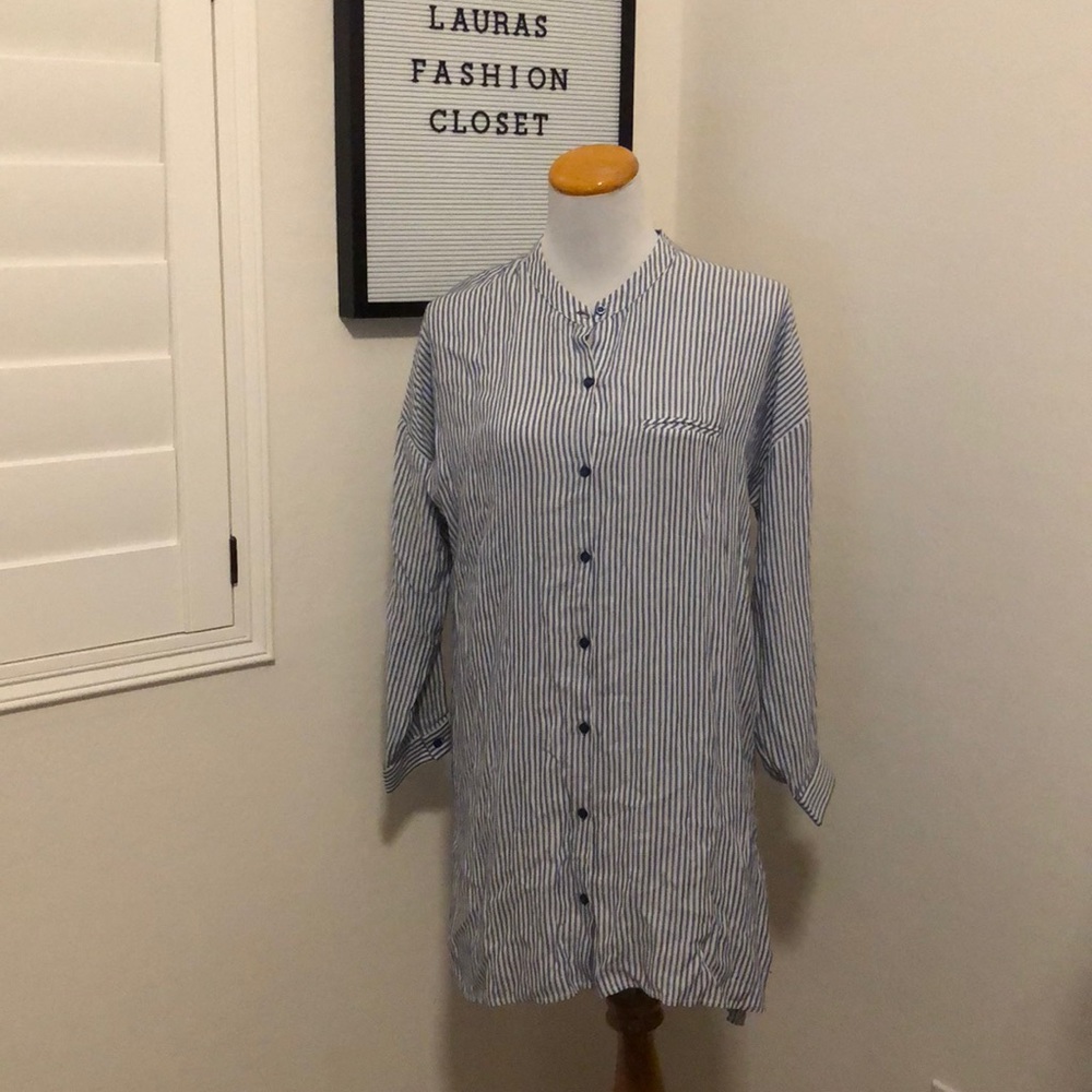 Soft Surroundings blue and white pinstripe dress M